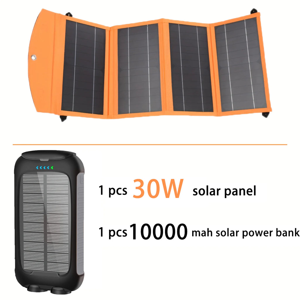 1*30W Foldable Solar Panel with 1*10000mAh Solar Power Bank