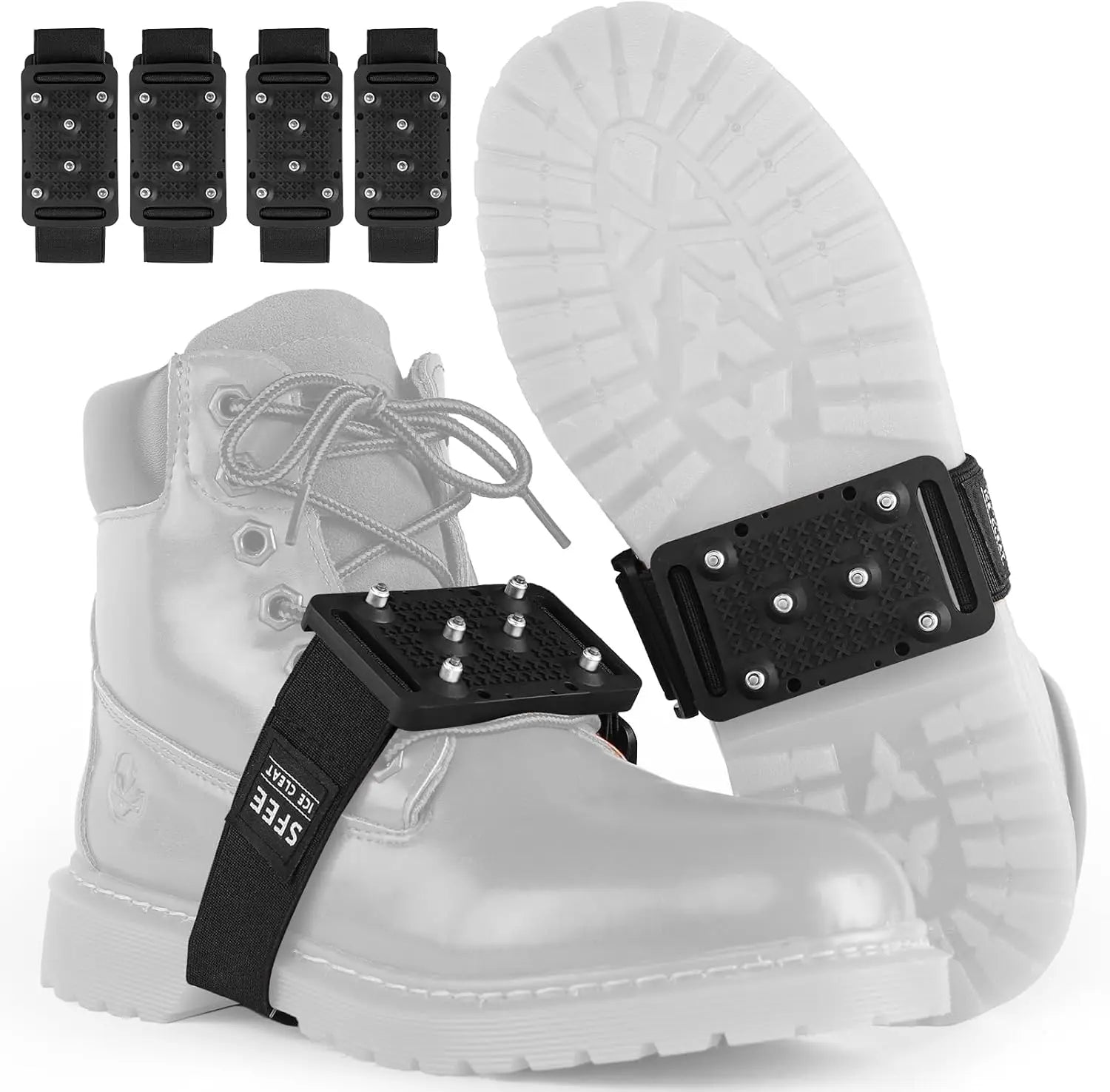 Ice Cleats Crampons with Tungsten Studs for Shoes and Boots, Easy Rotate Grippers