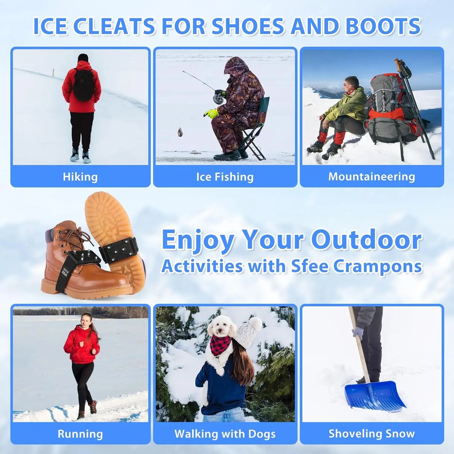 Ice Cleats Crampons with Tungsten Studs for Shoes and Boots, Easy Rotate Grippers
