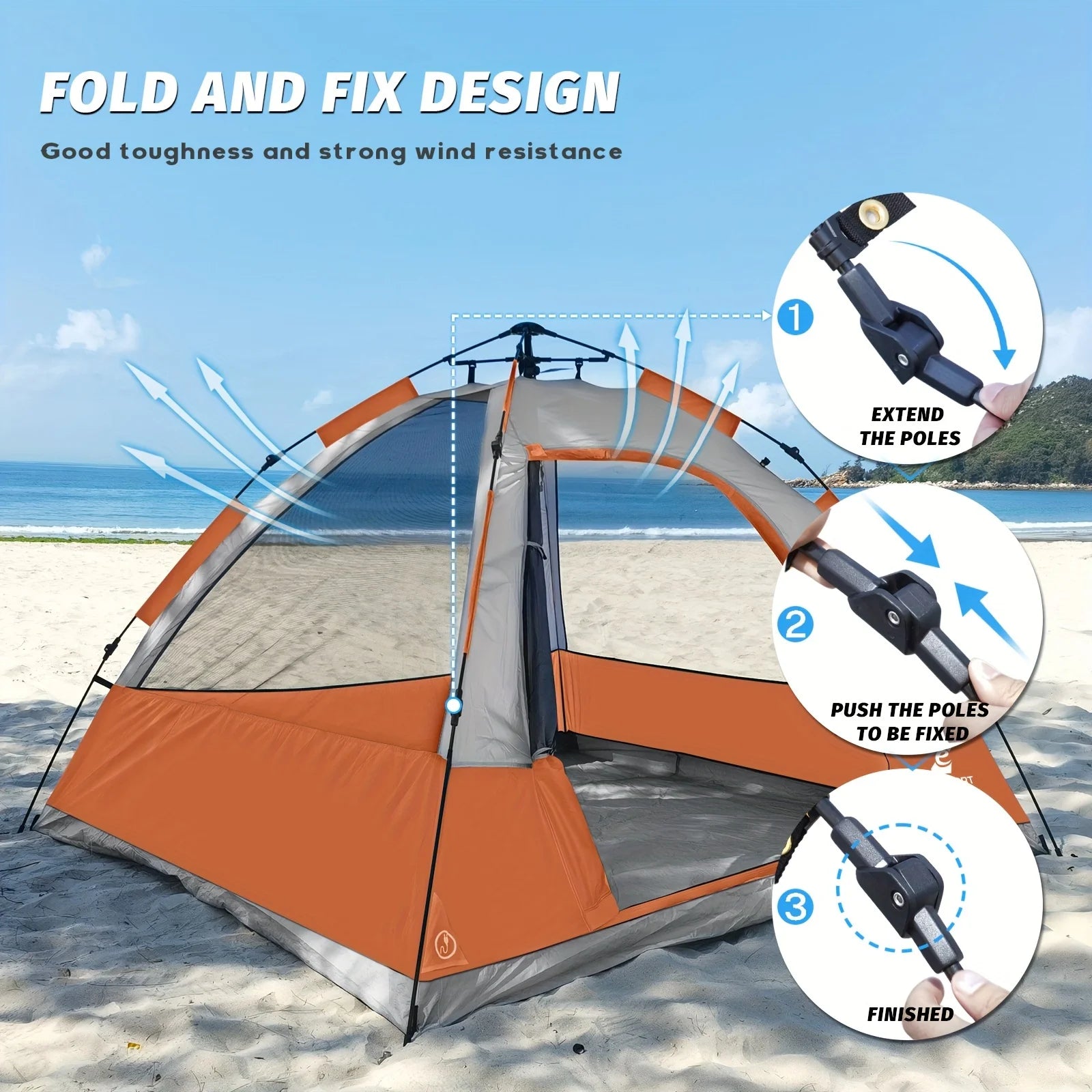 4 Person Pop Up Camping Tent With Removable Rain Fly