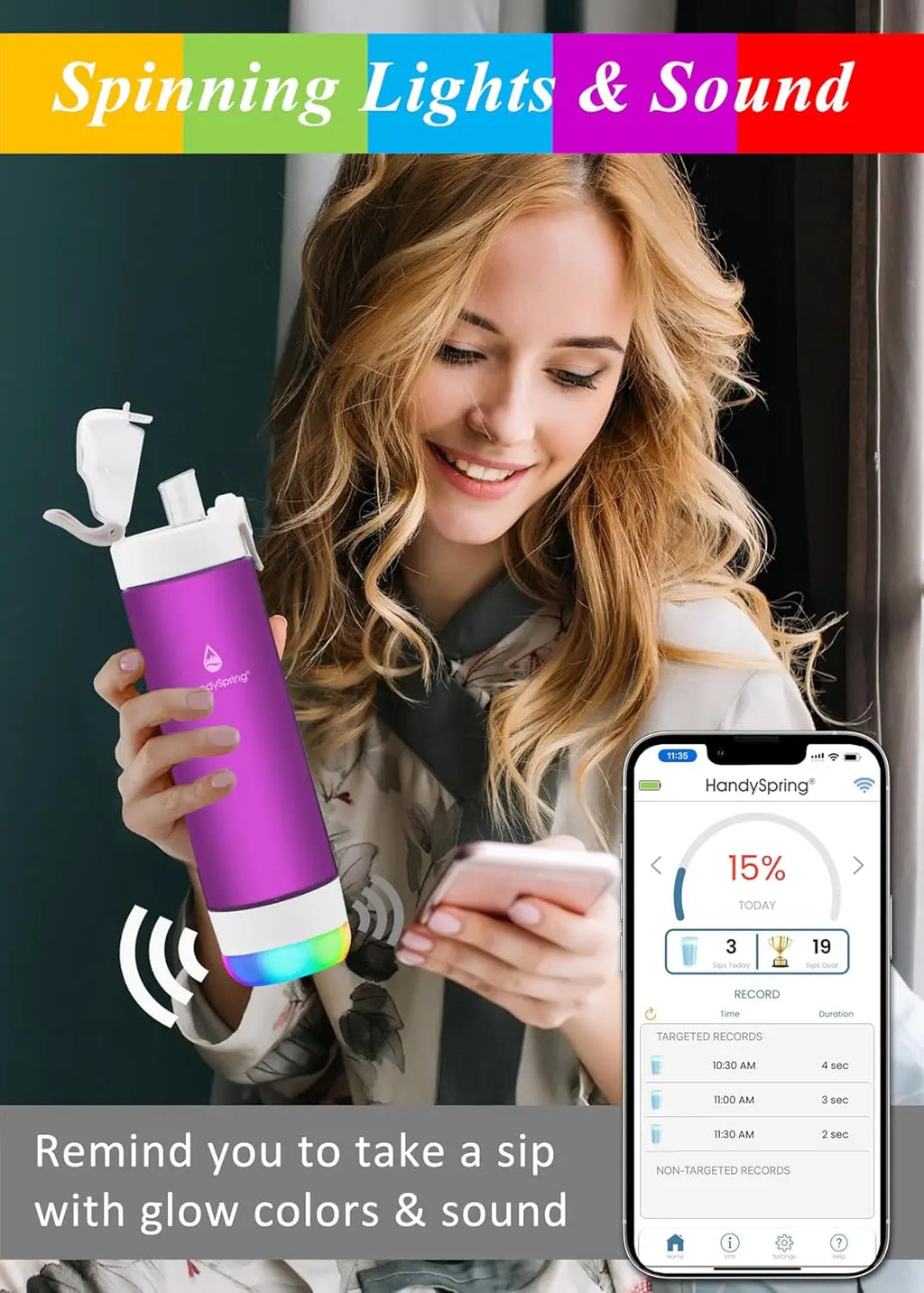 Smart Water Bottle with Reminder, Tracker, Rechargeable, 26 Oz