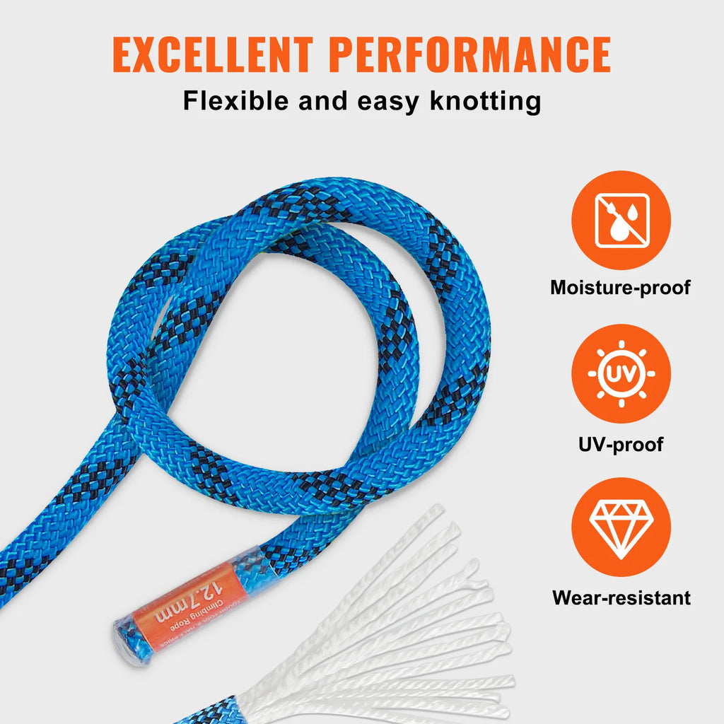 VEVOR 12.7mm Static Climbing Rope  w/ Steel Snap Hooks