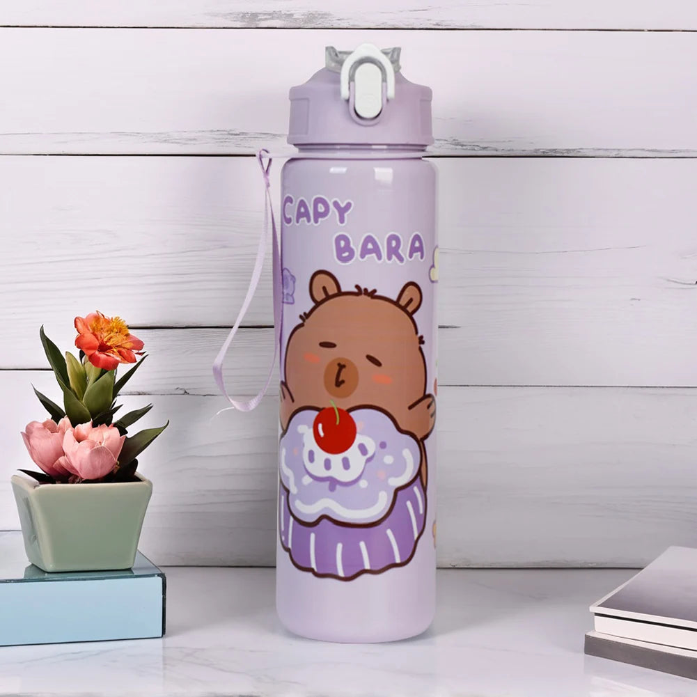 700ml Capybara Cute Water Cup with Straw & Handle for Fitness Sports