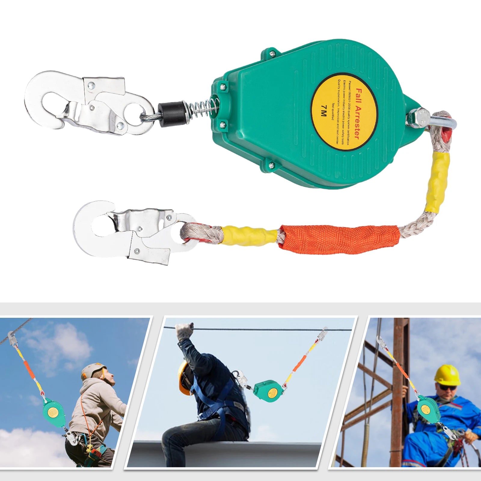 330 lb Self-Retracting Safety Lifeline, With Metal Steel Hook and Steel Wire Rope