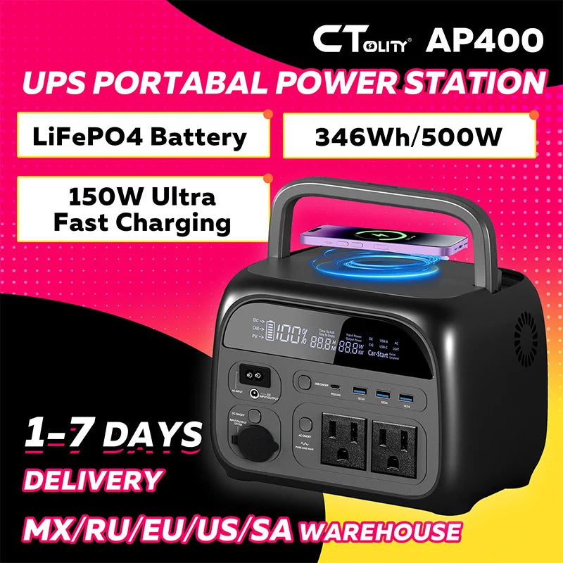 500W Portable Solar Generator, 110V 220V AC Outlet