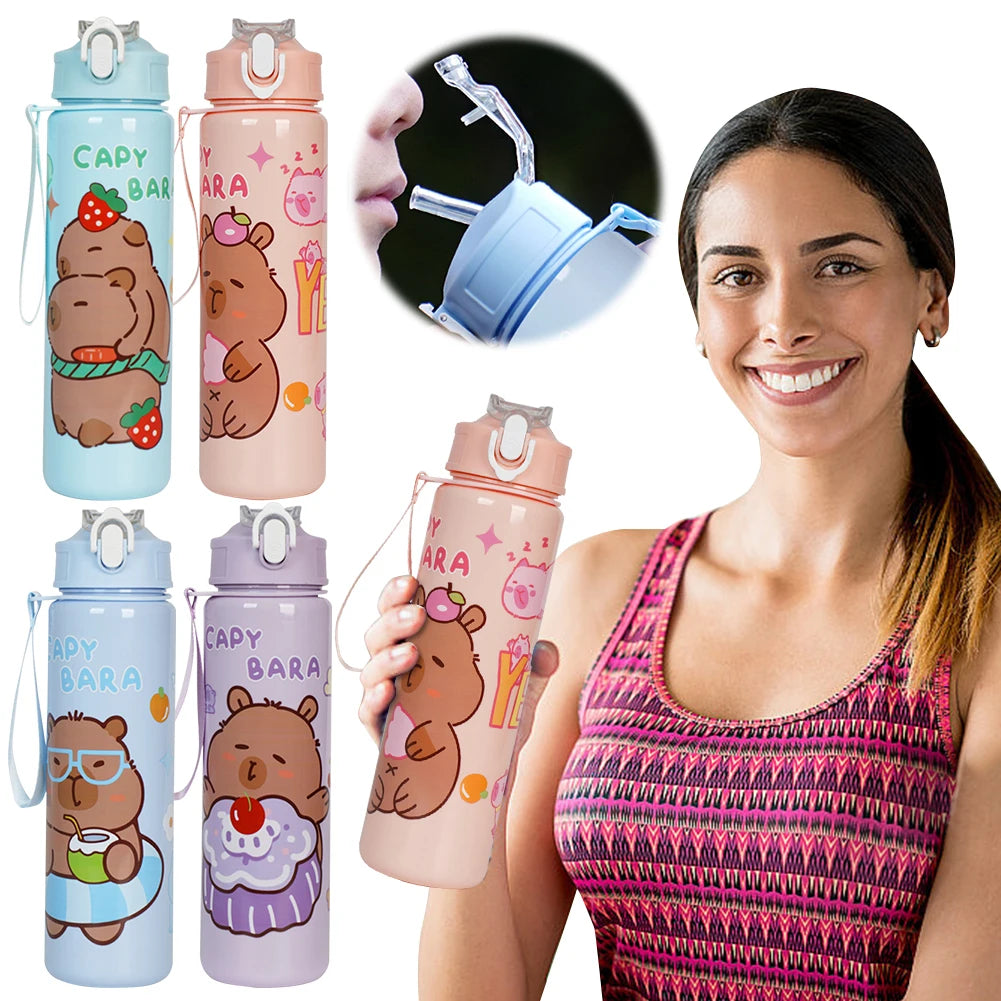 700ml Capybara Cute Water Cup with Straw & Handle for Fitness Sports