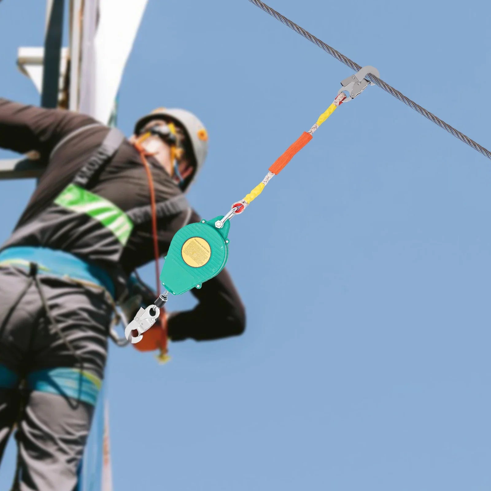 330 lb Self-Retracting Safety Lifeline, With Metal Steel Hook and Steel Wire Rope