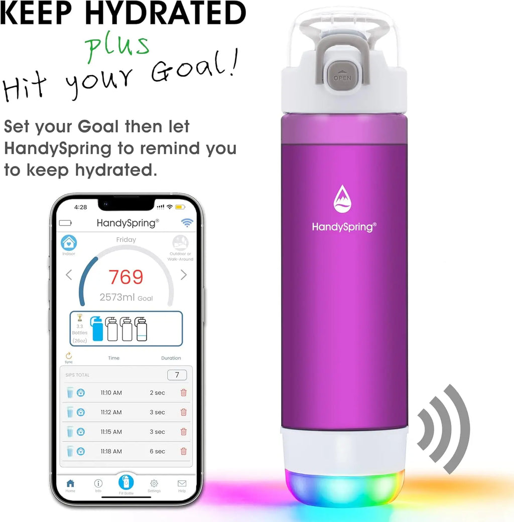 Smart Water Bottle with Reminder, Tracker, Rechargeable, 26 Oz