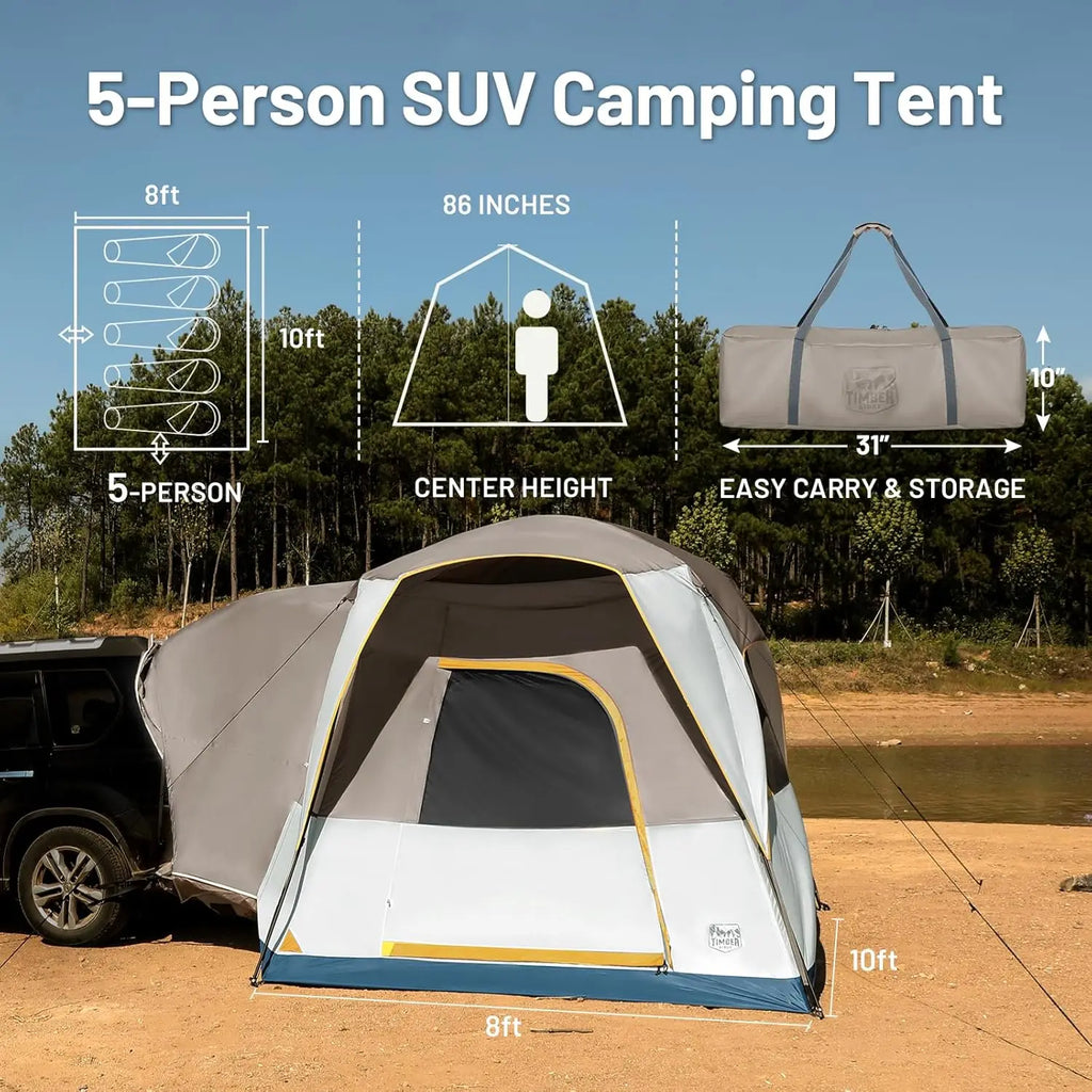 5-Person SUV Tent with Rainfly - Waterproof, Spacious 10'x8' Design for Car Camping & Standalone Use