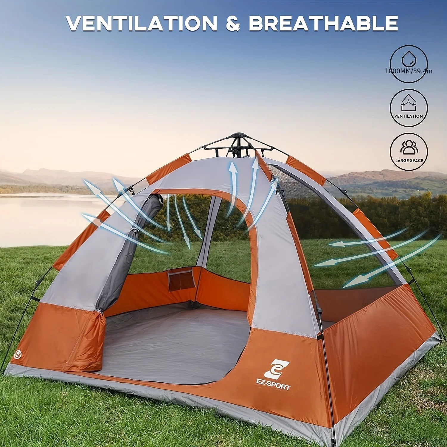 4 Person Pop Up Camping Tent With Removable Rain Fly