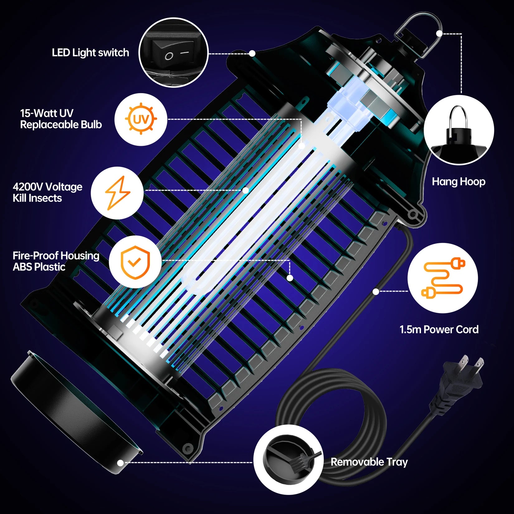 Electric Bug Zapper,Indoor Insect Killer with Switch Waterproof MosqMosquito  Repellent Outdoor, Fly Traps for Backyard Patio