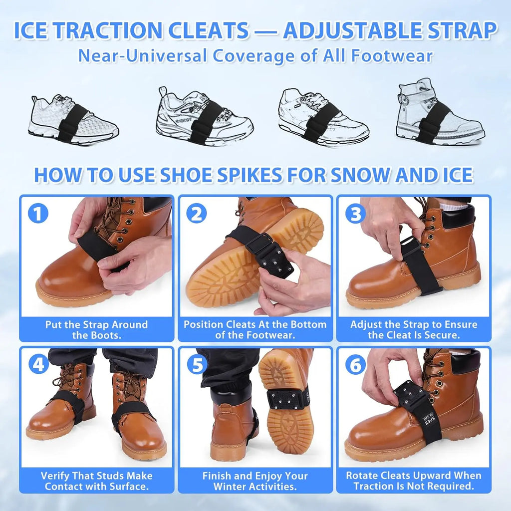 Ice Cleats Crampons with Tungsten Studs for Shoes and Boots, Easy Rotate Grippers