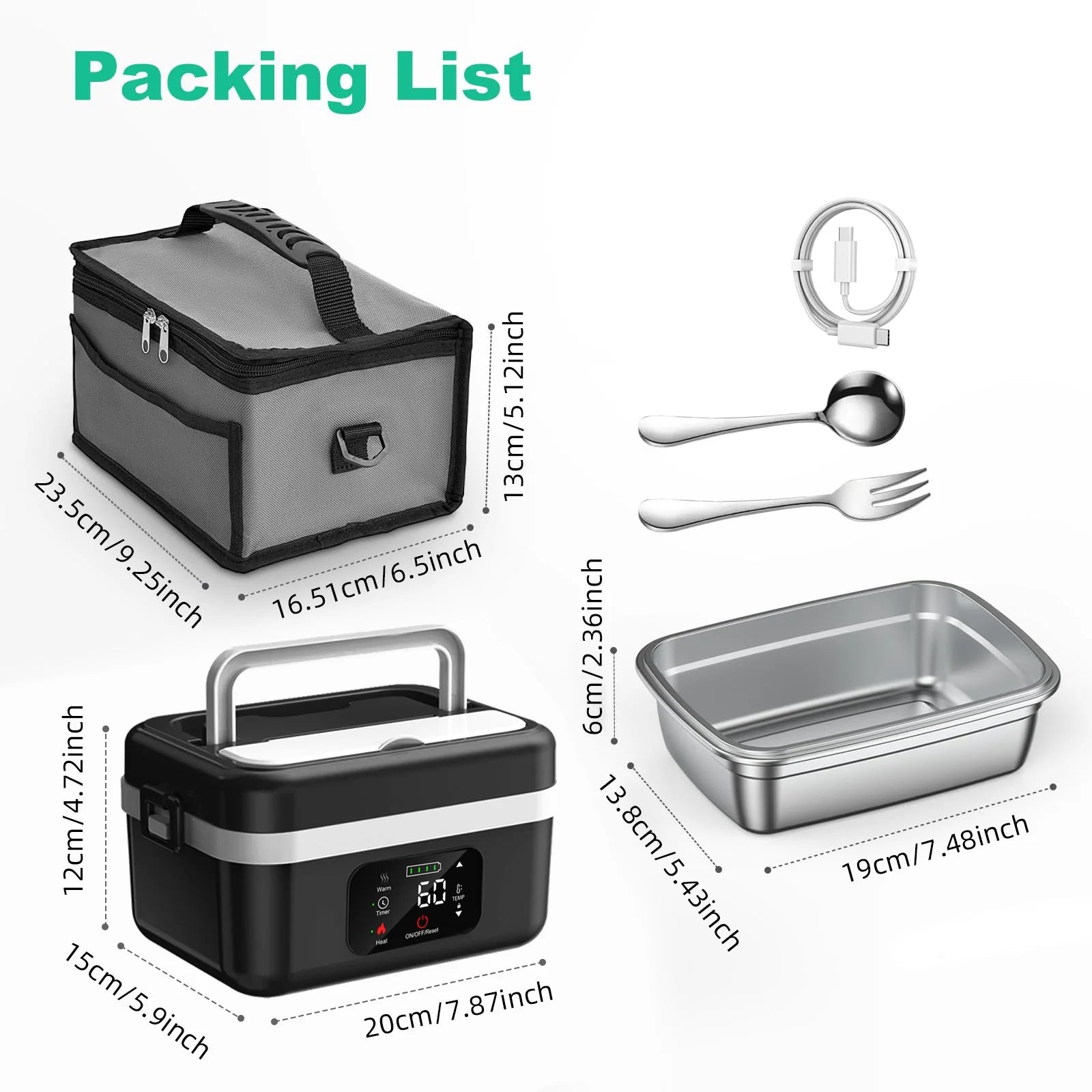 Wireless Electric Insulated Stainless Steel  Lunch Box