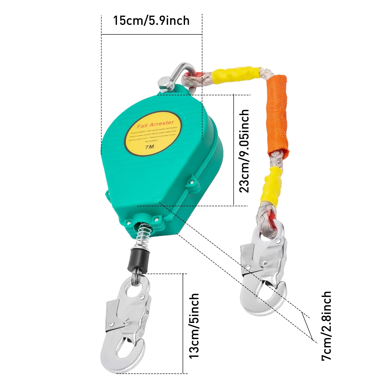 330 lb Self-Retracting Safety Lifeline, With Metal Steel Hook and Steel Wire Rope
