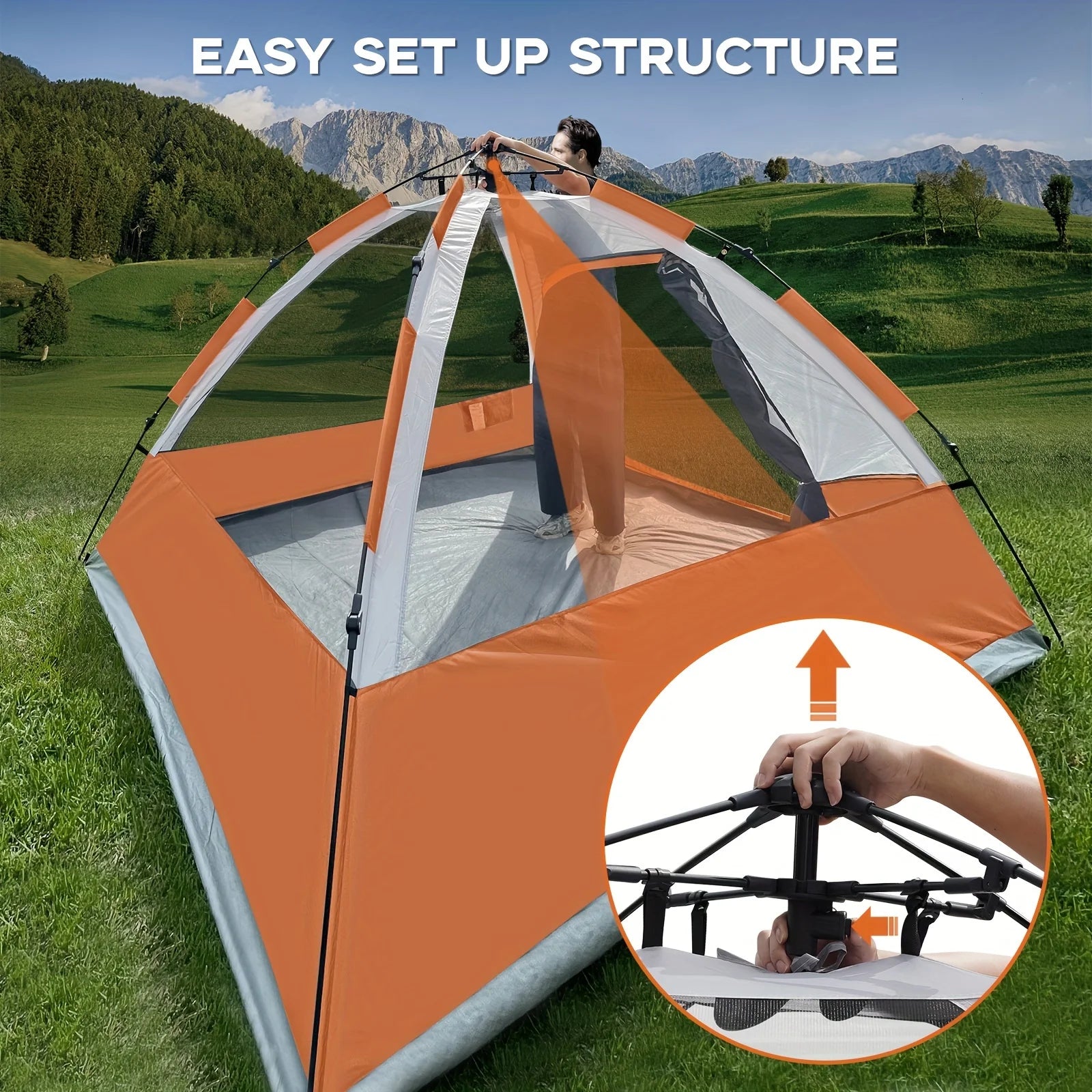 4 Person Pop Up Camping Tent With Removable Rain Fly