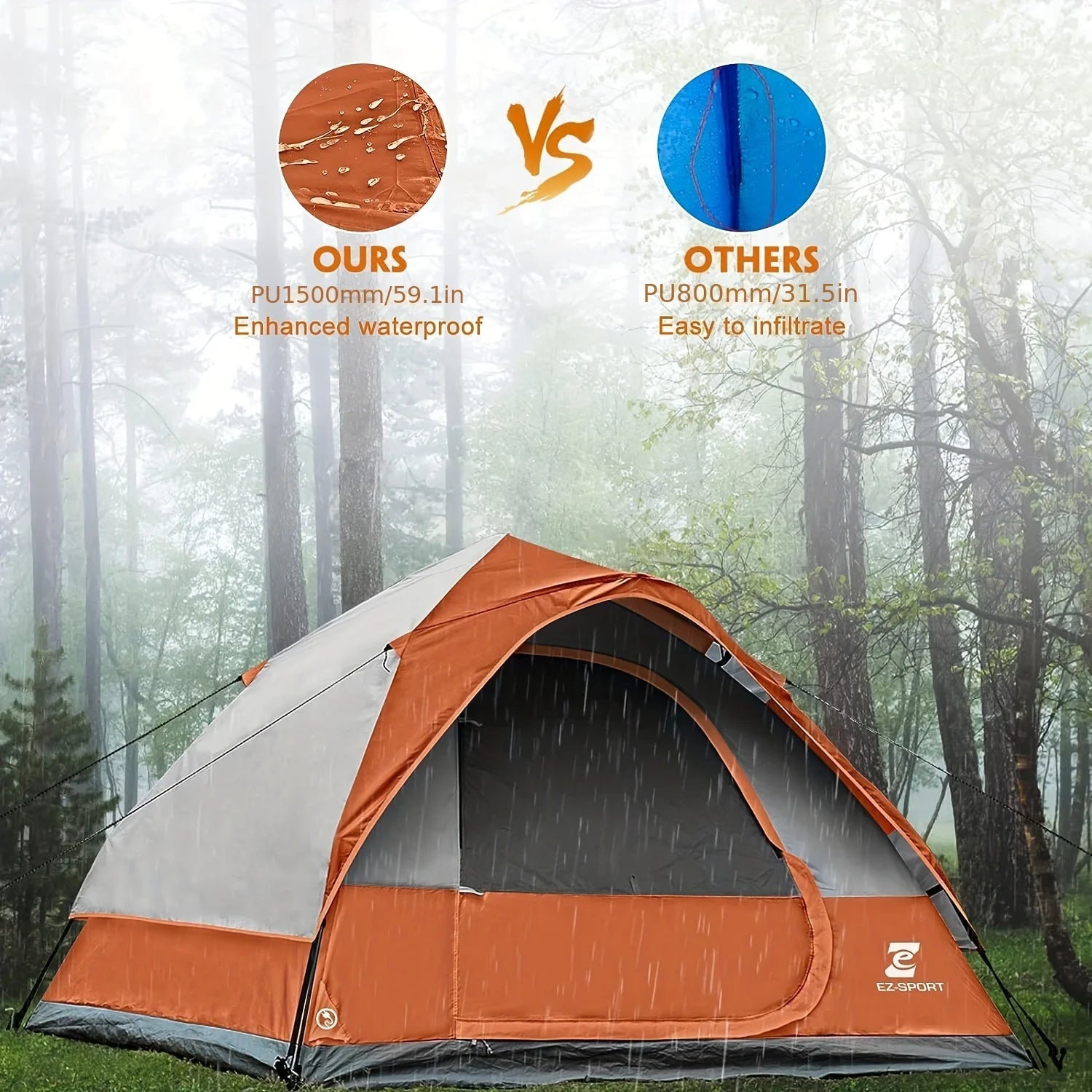 4 Person Pop Up Camping Tent With Removable Rain Fly