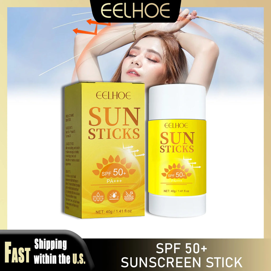 EELHOE 40g Coverage Sunscreen Stick SPF 50+ Anti-UV Moisturizing Preventing Dry Skin Long-lasting Protector Portable Care Body