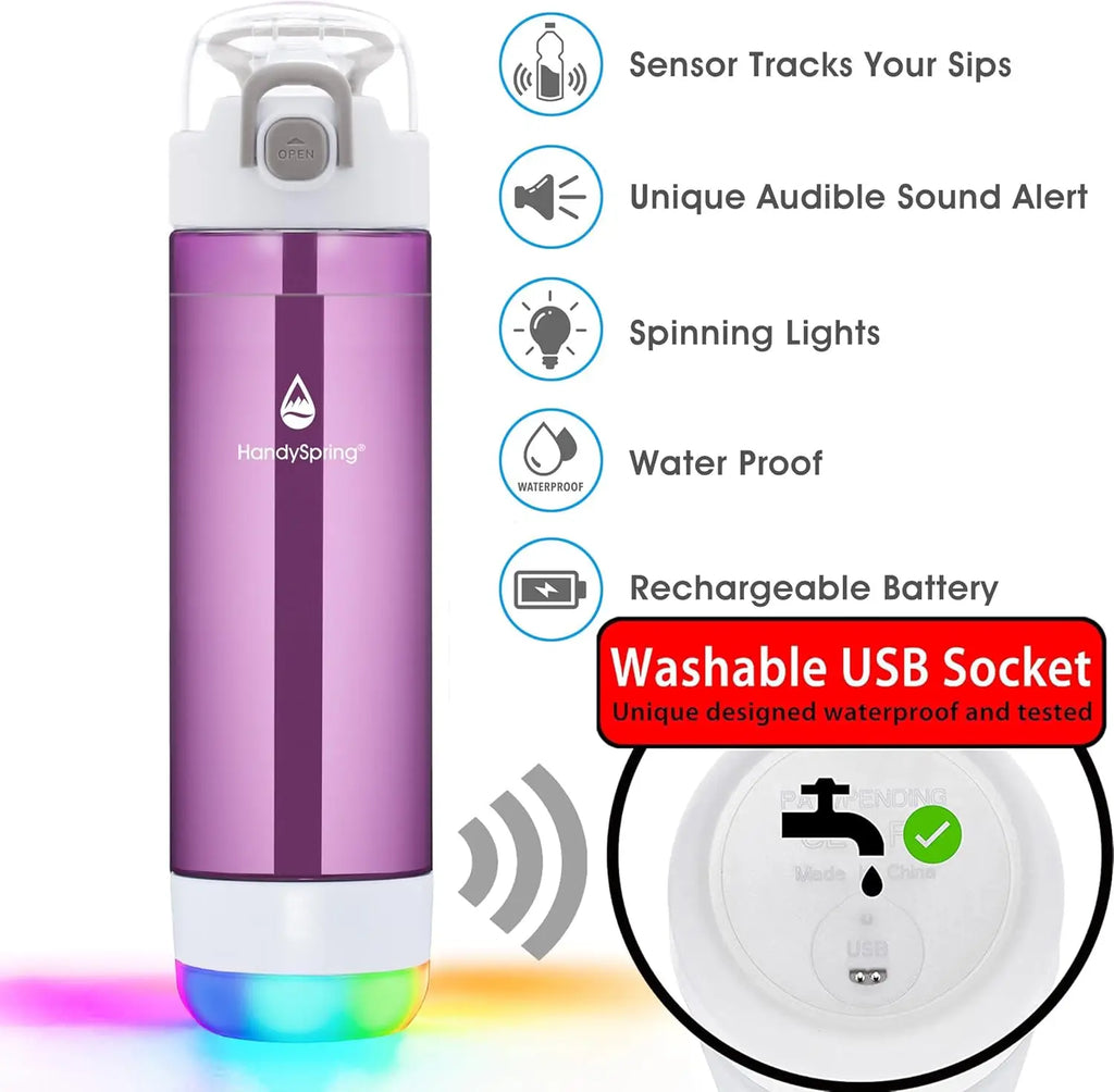 Smart Water Bottle with Reminder, Tracker, Rechargeable, 26 Oz