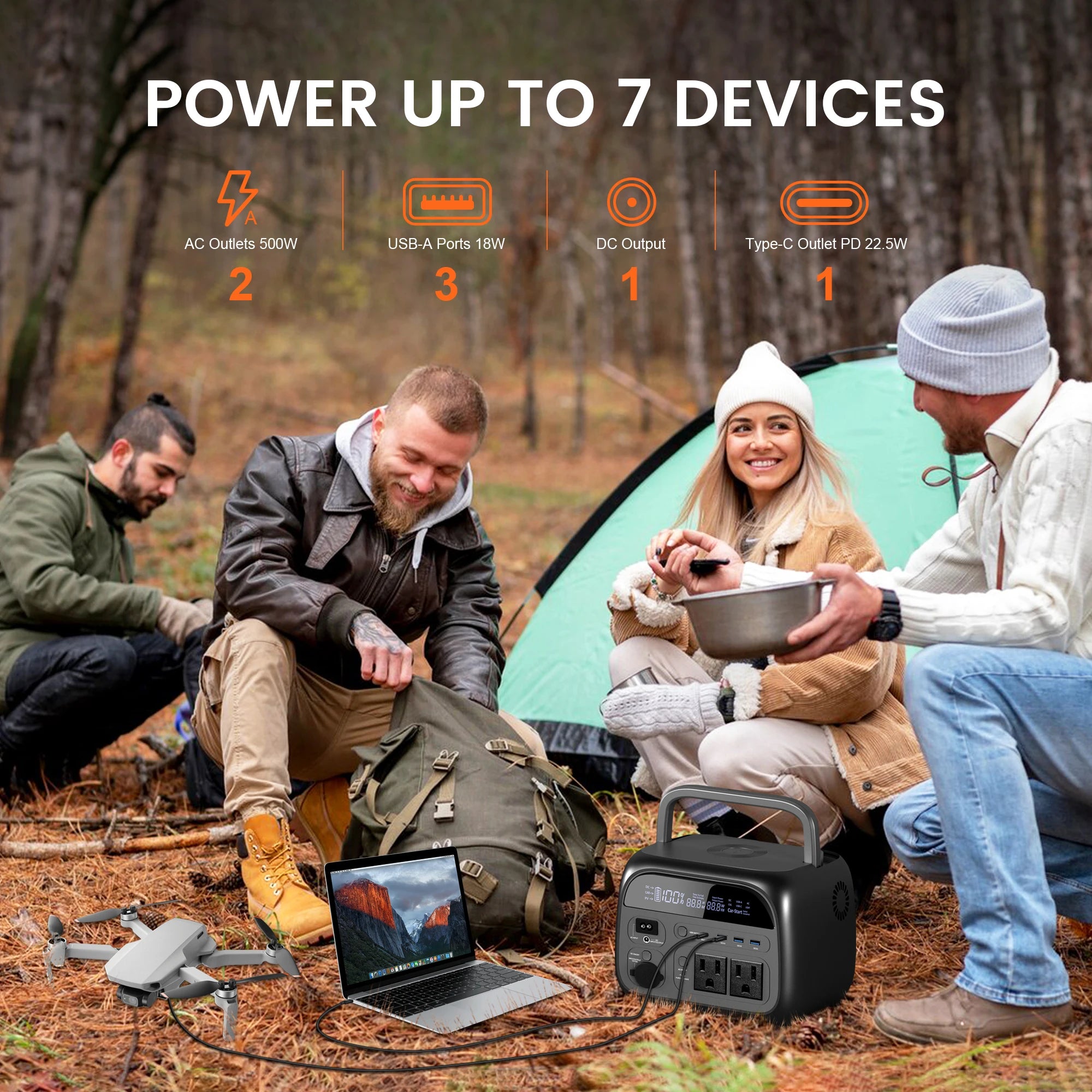 500W Portable Solar Generator, 110V 220V AC Outlet