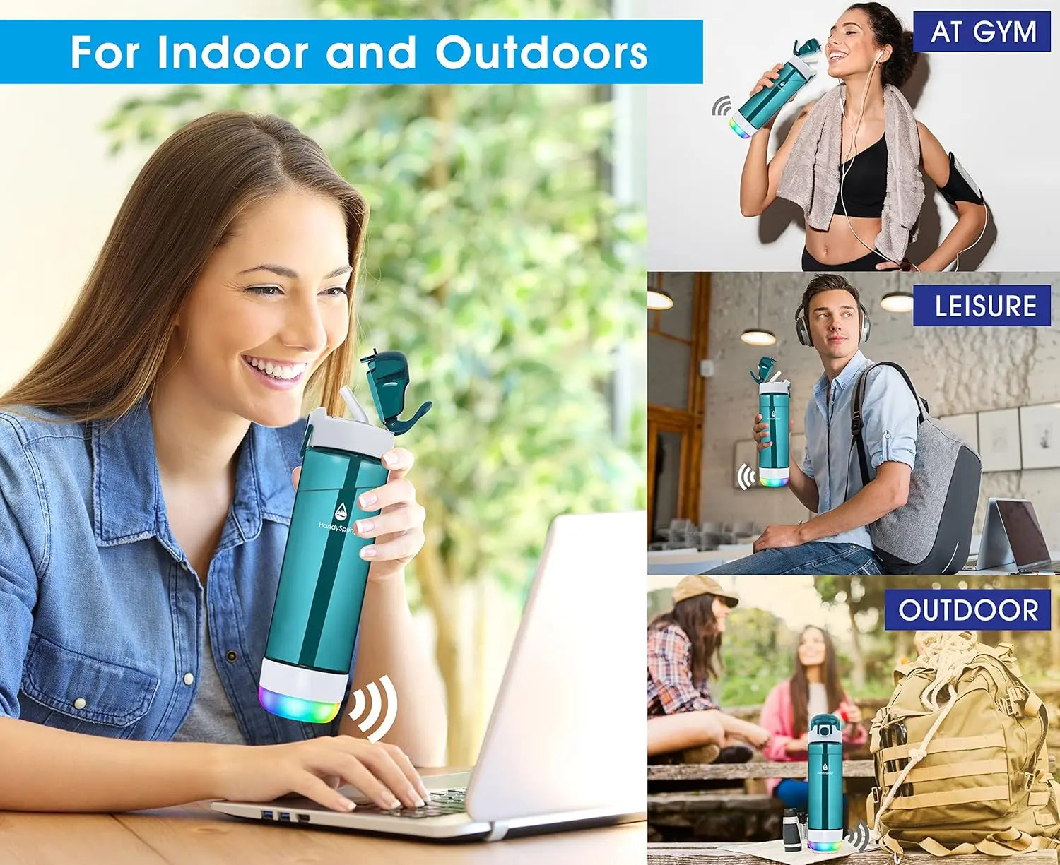 Smart Water Bottle with Reminder, Tracker, Rechargeable, 26 Oz