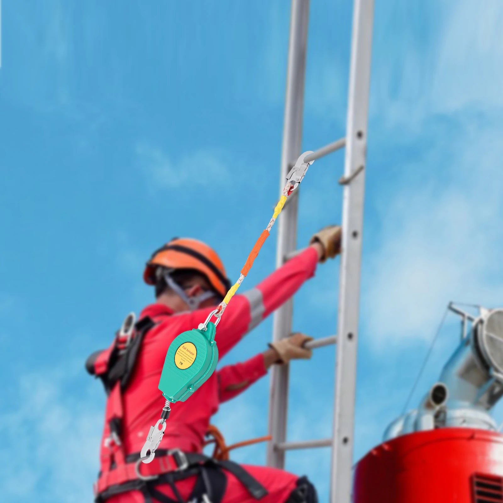330 lb Self-Retracting Safety Lifeline, With Metal Steel Hook and Steel Wire Rope